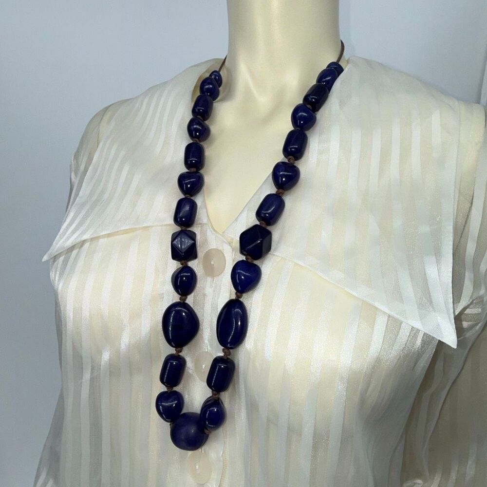 Vintage 1980s Cobalt Blue Chunky Plastic Bead Necklace 34” Long Statement Pull O